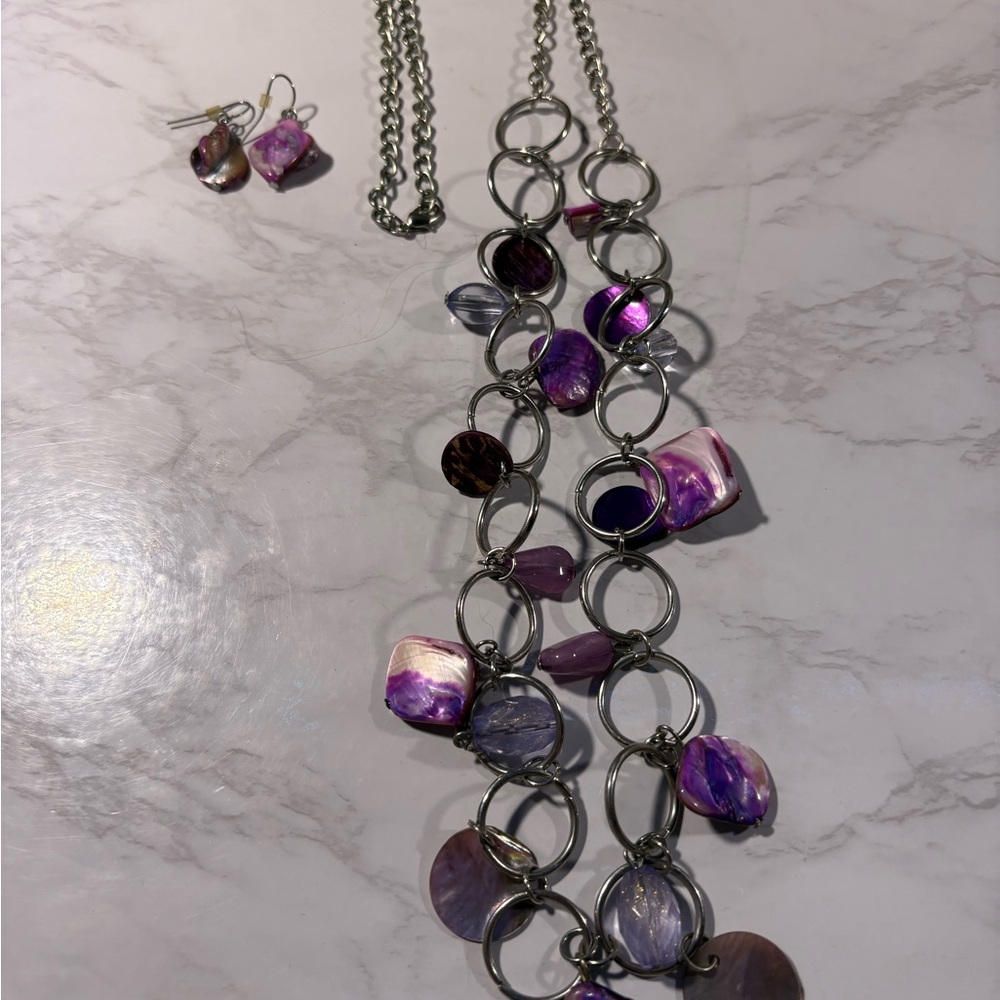 Purple and Silver Women's Jewelry Set